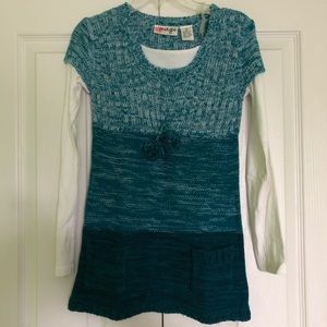 enegie blue sweater dress with pompoms